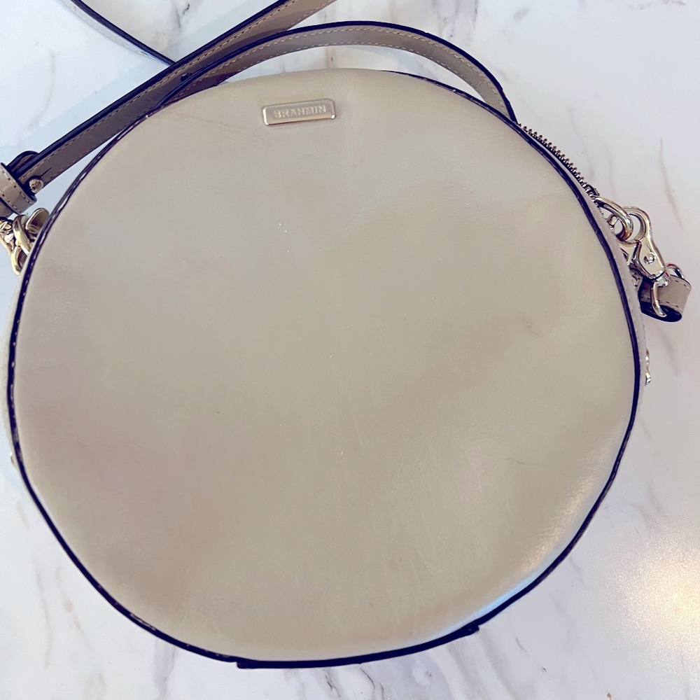 Brahmin Leather Sand Topsail Lane Crossbody grey sandy